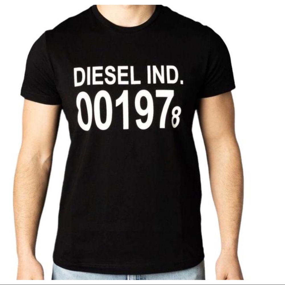 Diesel‎ Mens Industry Graphic T-Shirt Black White 001978 Logo Crewneck Tee Large